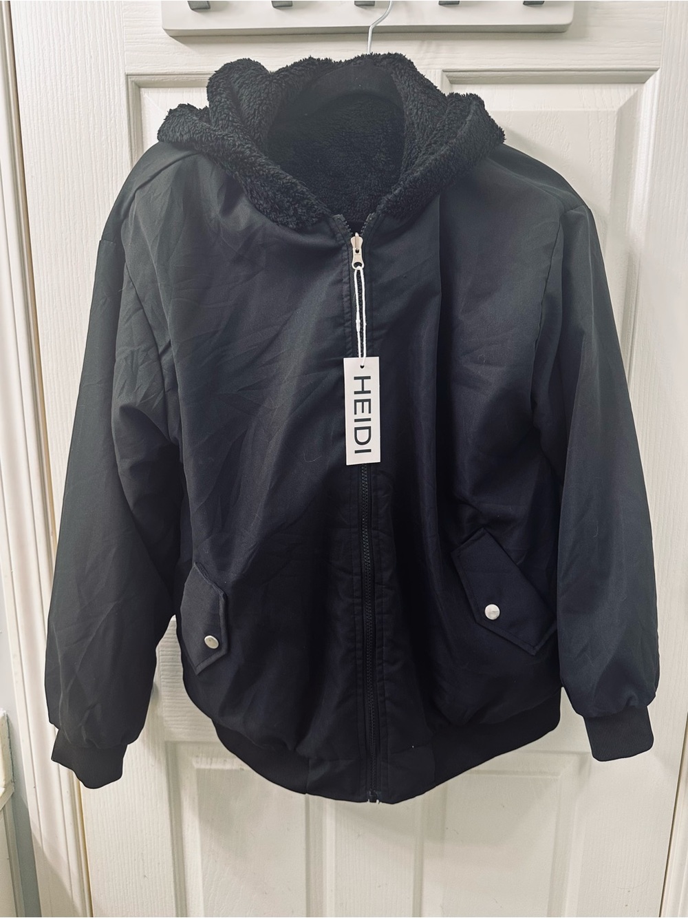 Women's Black Sherpa-Lined Bomber Jacket